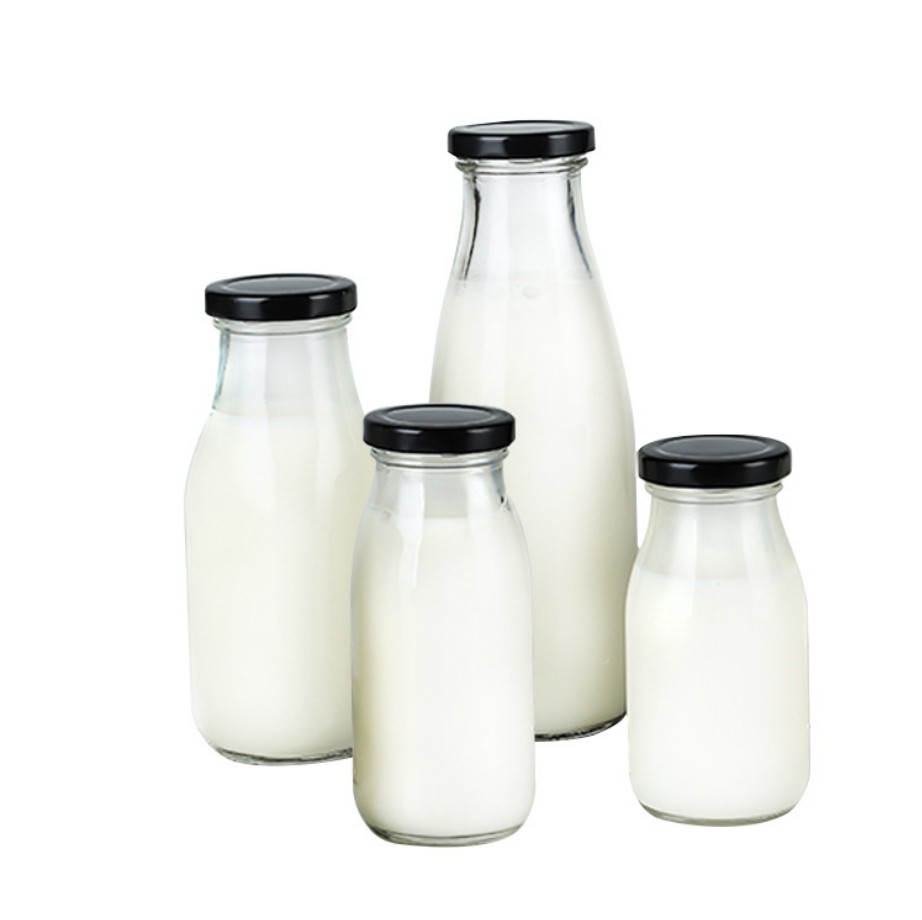 Emballage de lait de boisson de bouteilles de lait en verre rondes de 500 ml