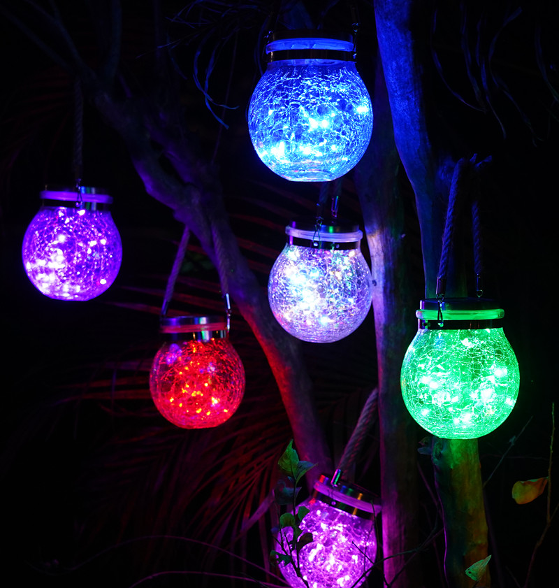 Décoration de Noël Boule Ronde LED Crack Lumière Solaire de Jardin