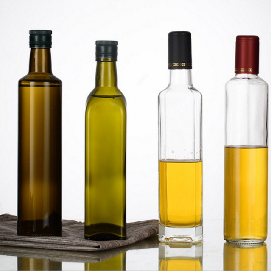 Bouteilles d'huile d'olive en verre claires carrées rondes du silex 500ml avec le logo fait sur commande